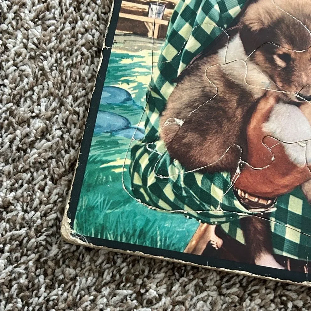 Roy Rogers Whitman 50s Picture Puzzle with Puppies - Green Plaid Cowboy